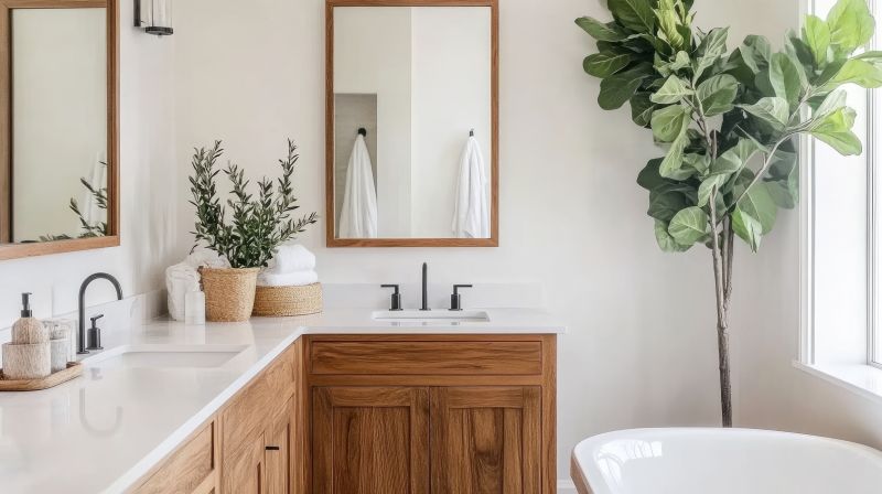 Bathroom with Wooden Accents